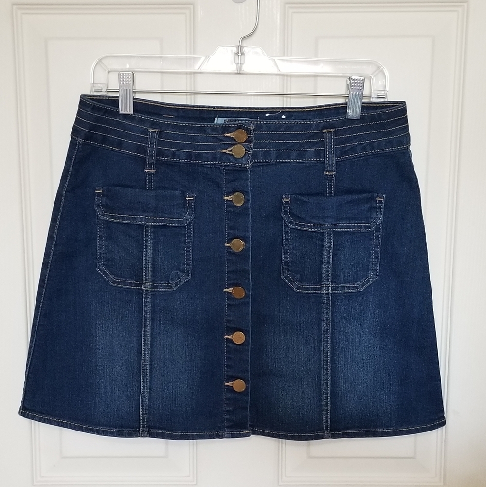 Denim Button-Front Skirt